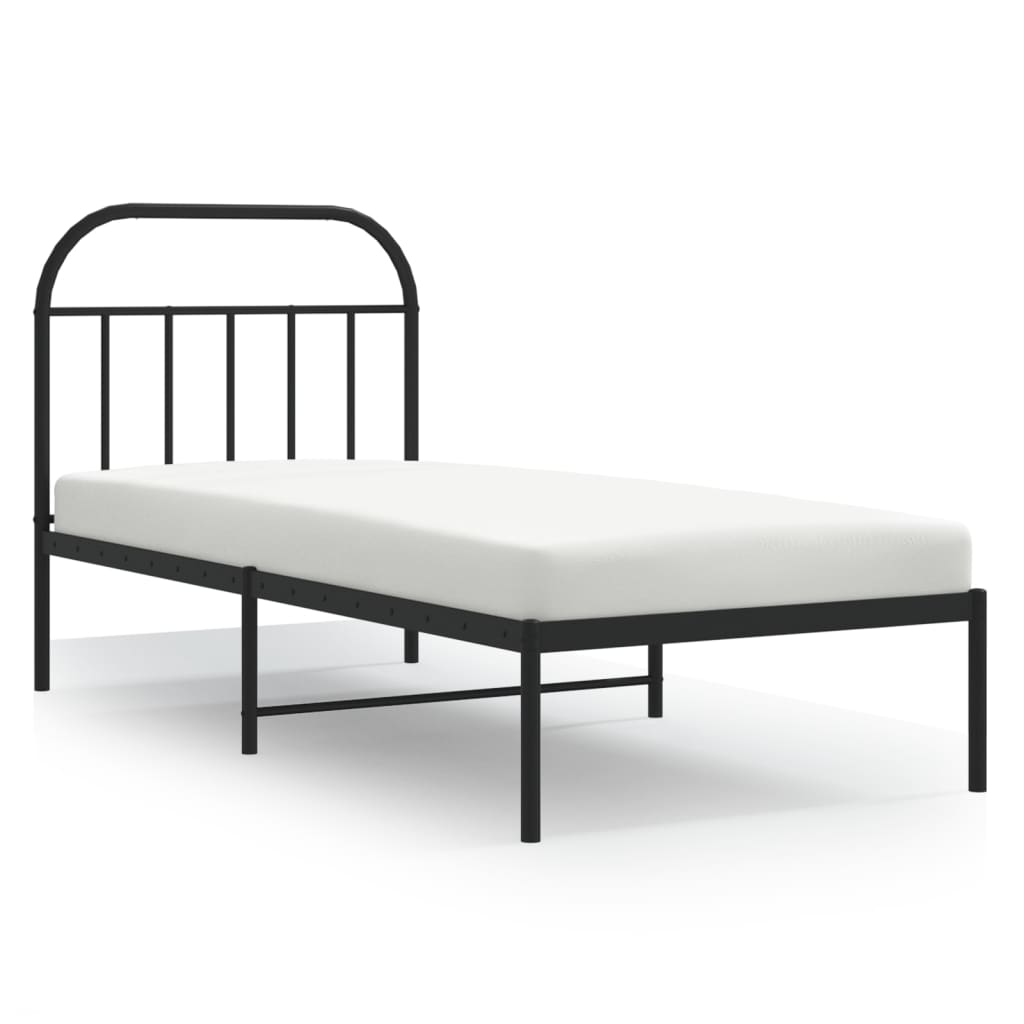 Metal Bed Frame without Mattress with Headboard Black 80x200cm