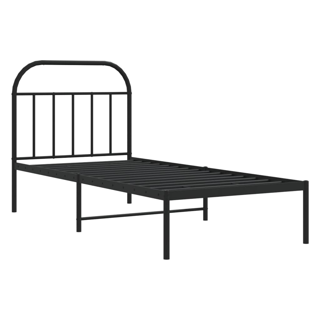 Metal Bed Frame without Mattress with Headboard Black 80x200cm