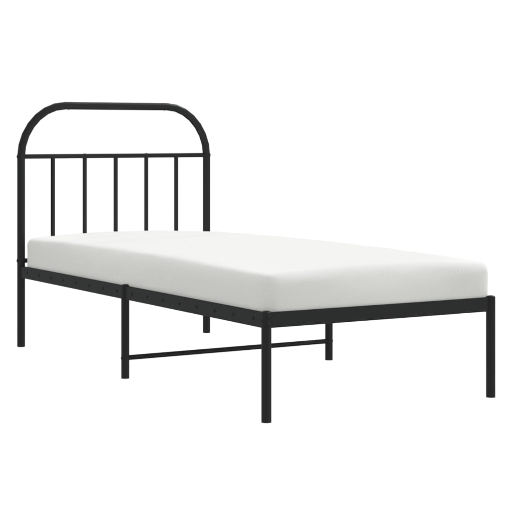 Metal Bed Frame without Mattress with Headboard Black 80x200cm