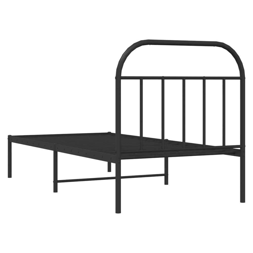 Metal Bed Frame without Mattress with Headboard Black 80x200cm