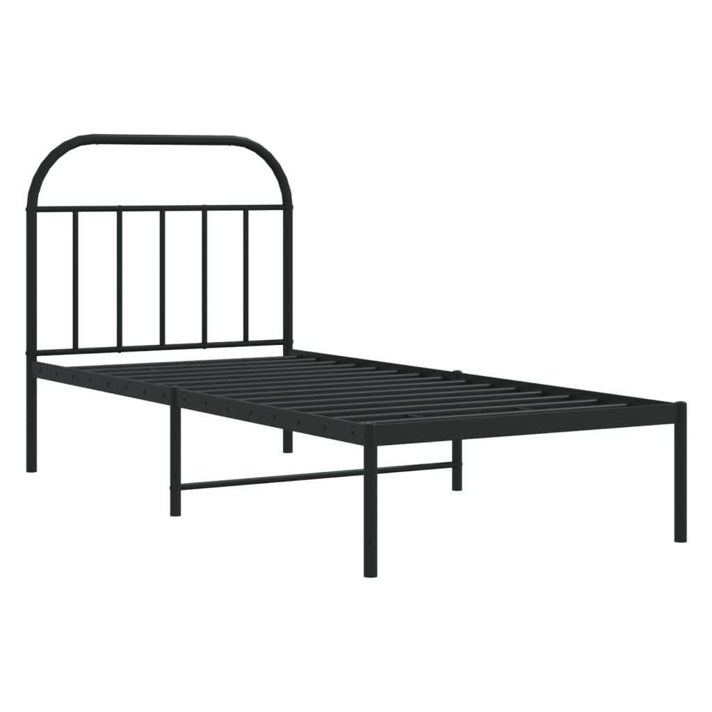 Metal Bed Frame without Mattress with Headboard Black 90x190cm