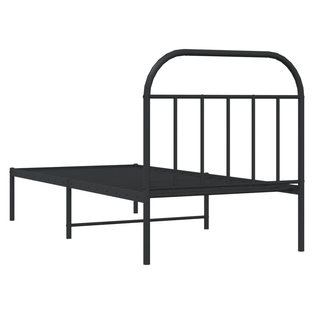 Metal Bed Frame without Mattress with Headboard Black 90x190cm
