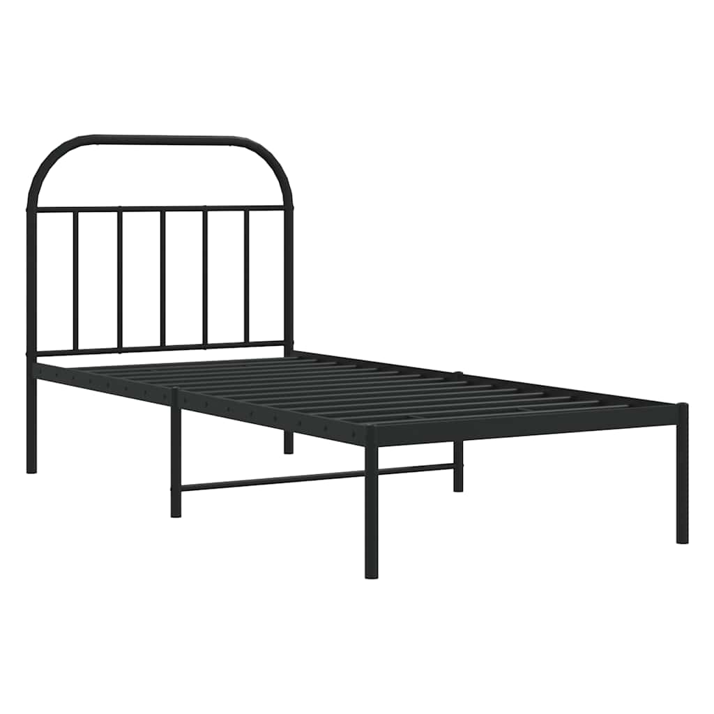 Metal Bed Frame without Mattress with Headboard Black 90x200cm