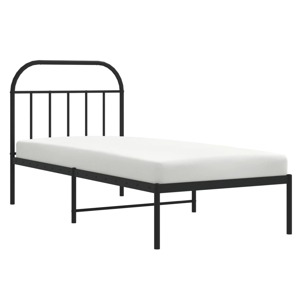 Metal Bed Frame without Mattress with Headboard Black 90x200cm