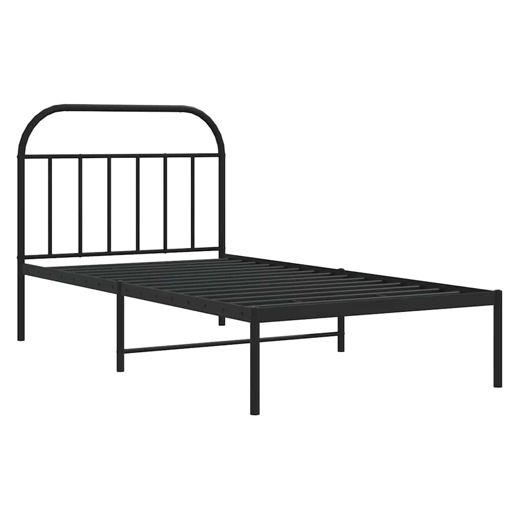 Metal Bed Frame without Mattress with Headboard Black 100x190cm