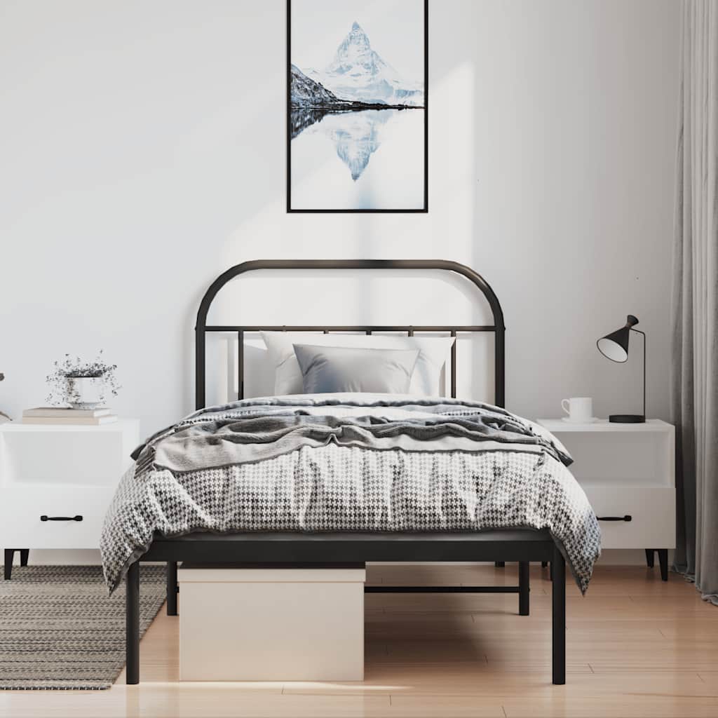 Metal Bed Frame without Mattress with Headboard Black 100x200cm