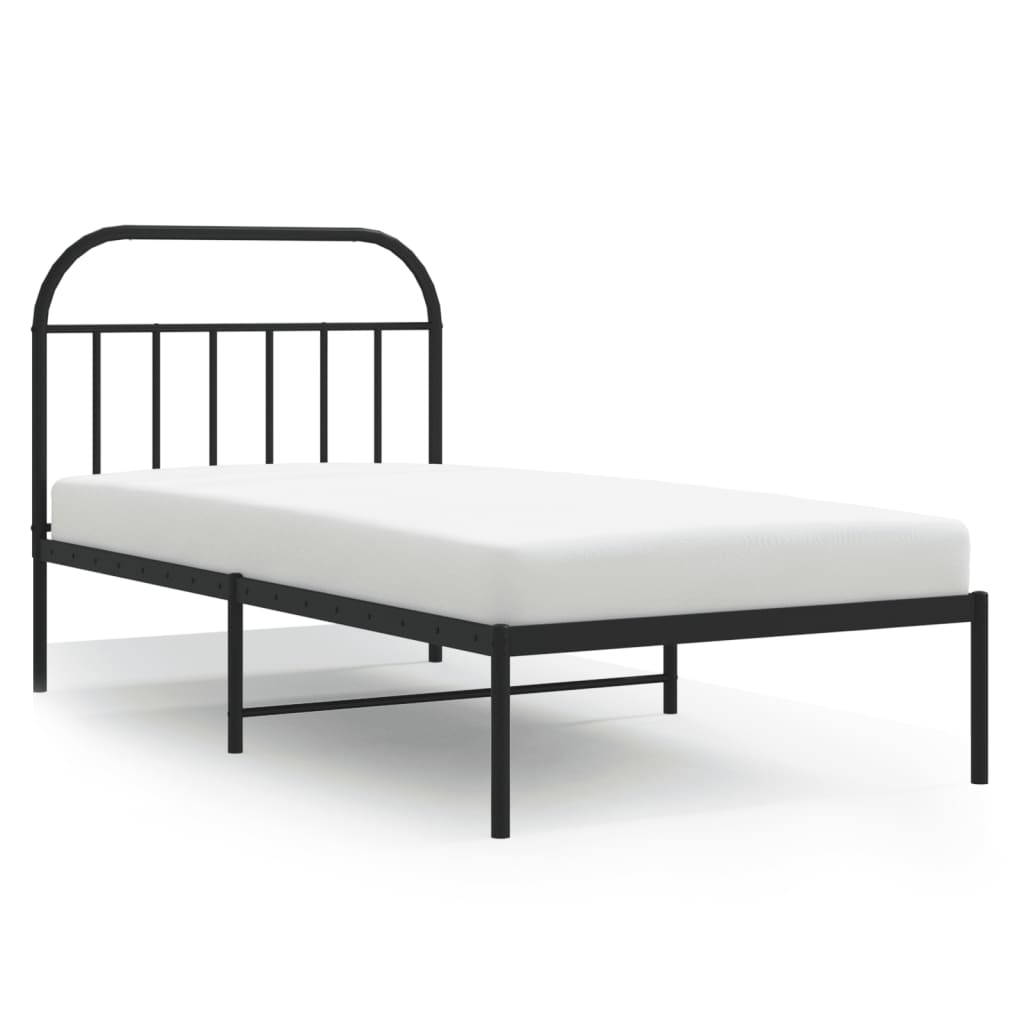 Metal Bed Frame without Mattress with Headboard Black 107x203cm