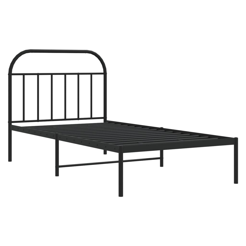 Metal Bed Frame without Mattress with Headboard Black 107x203cm