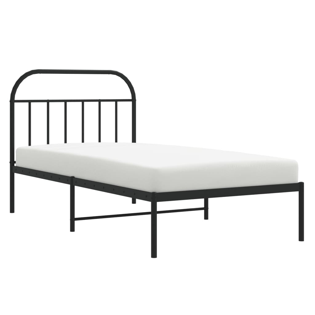 Metal Bed Frame without Mattress with Headboard Black 107x203cm