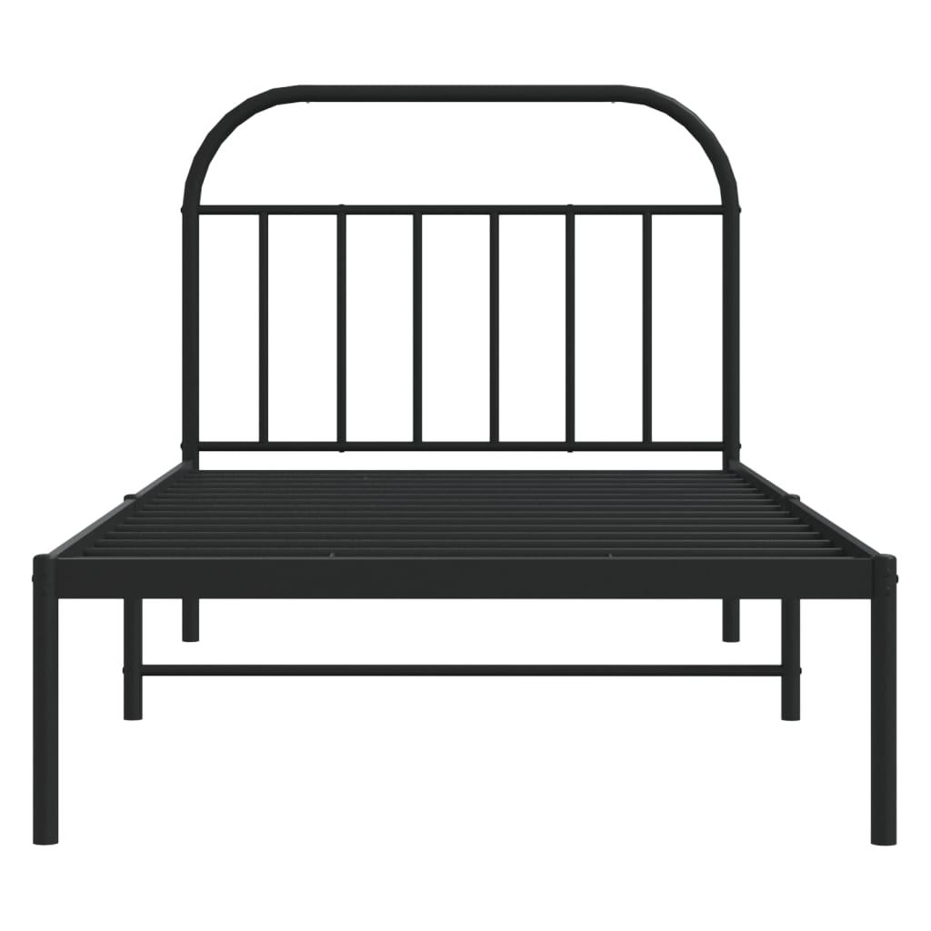 Metal Bed Frame without Mattress with Headboard Black 107x203cm