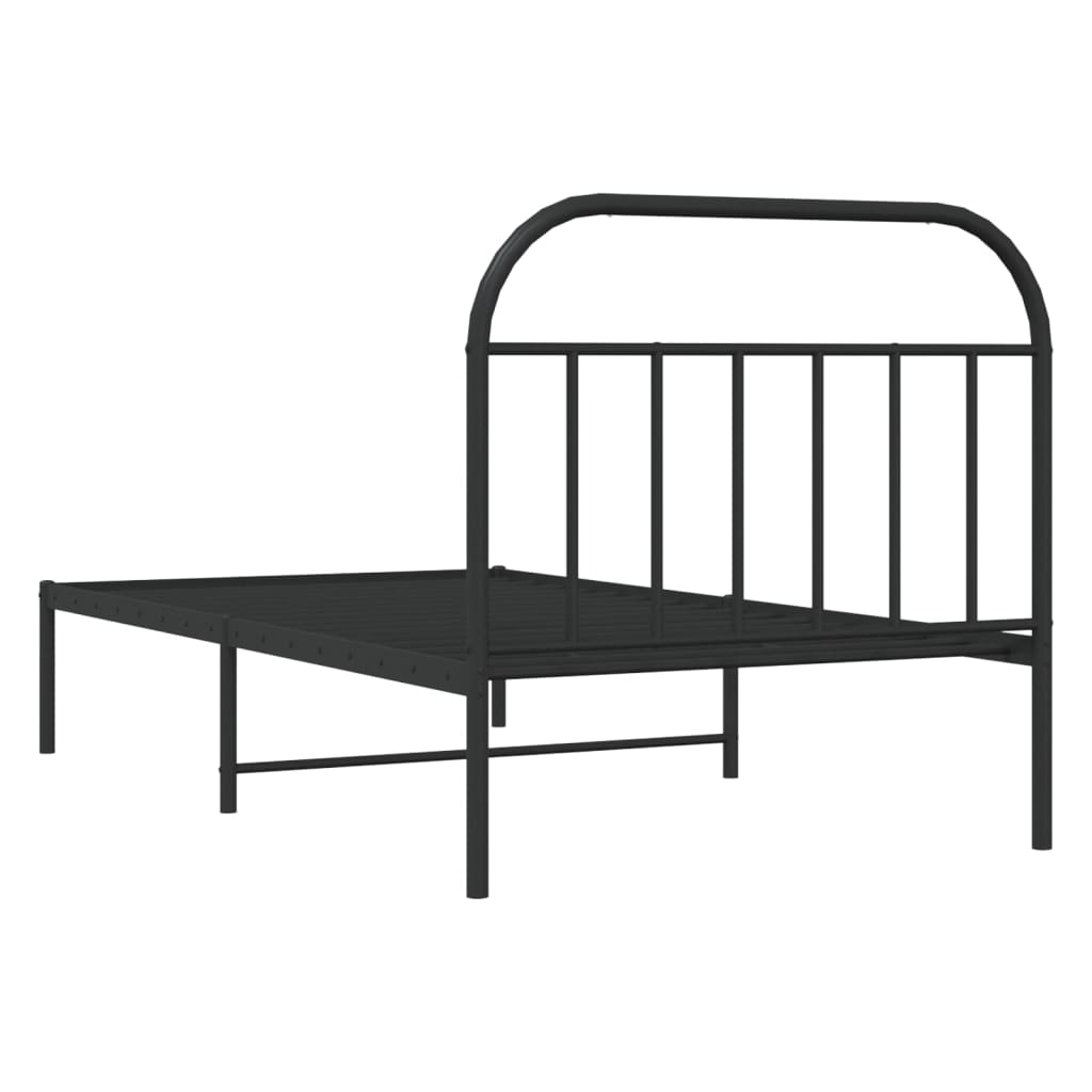 Metal Bed Frame without Mattress with Headboard Black 107x203cm