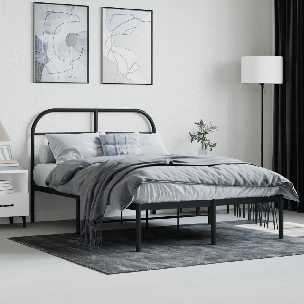 Metal Bed Frame without Mattress with Headboard Black 120x190cm