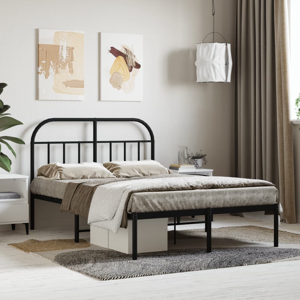 Metal Bed Frame without Mattress with Headboard Black 120x190cm