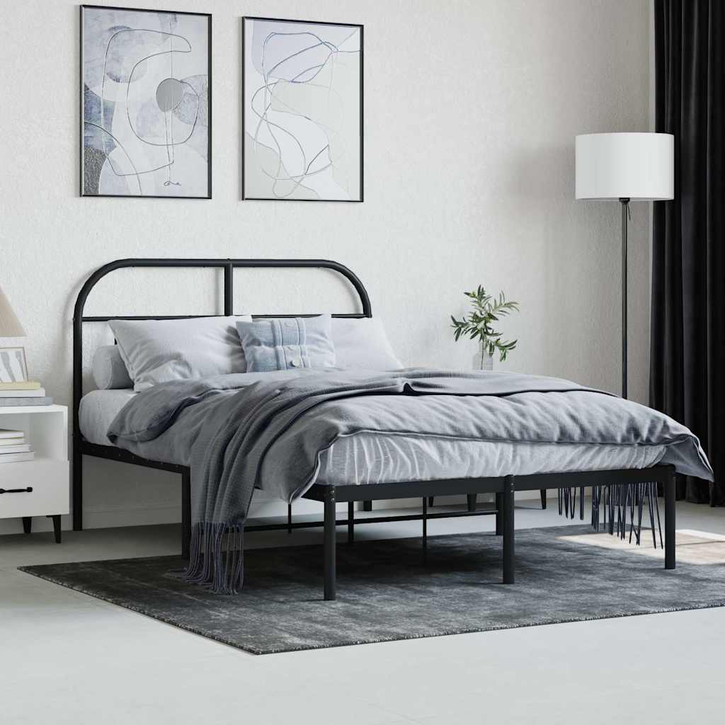 Metal Bed Frame without Mattress with Headboard Black 120x200cm