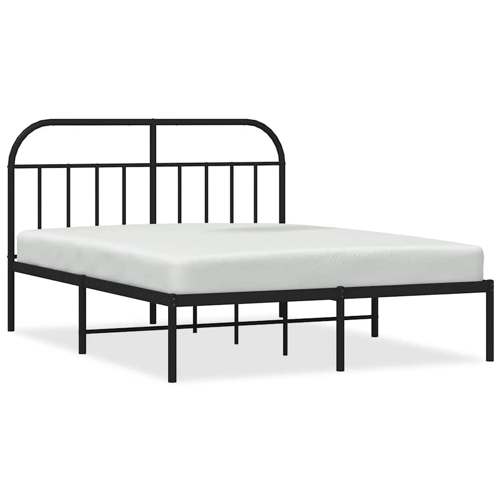 Metal Bed Frame without Mattress with Headboard Black 135x190cm