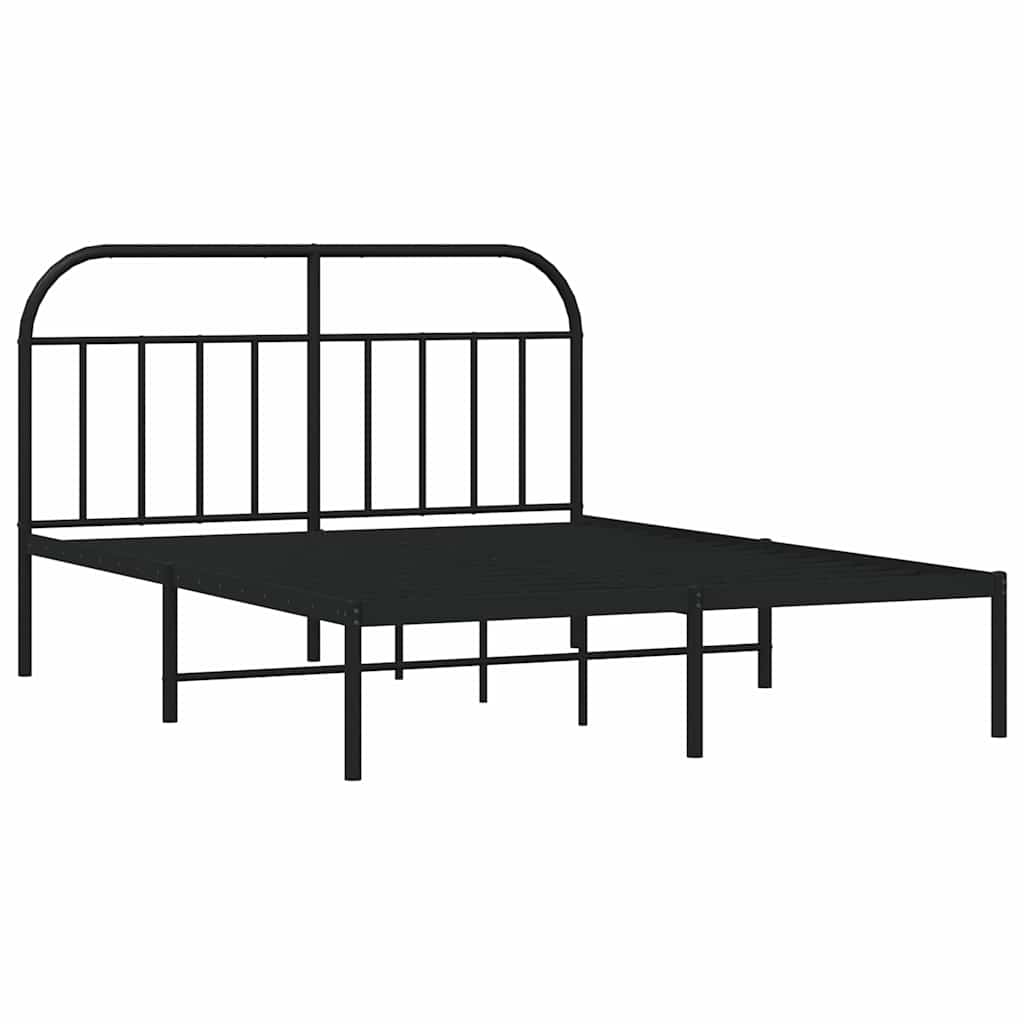 Metal Bed Frame without Mattress with Headboard Black 135x190cm