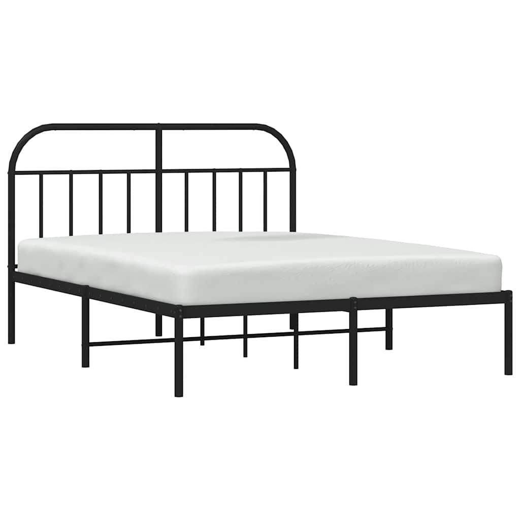 Metal Bed Frame without Mattress with Headboard Black 135x190cm