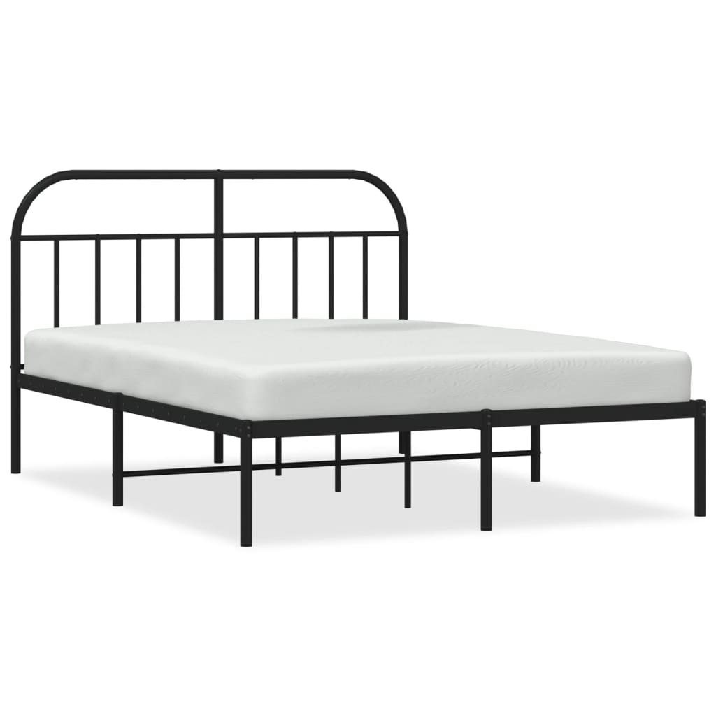 Metal Bed Frame without Mattress with Headboard Black 140x190cm
