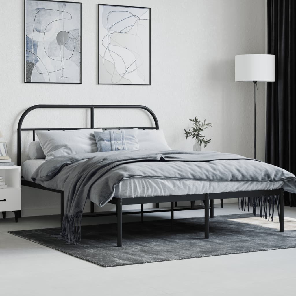 Metal Bed Frame without Mattress with Headboard Black 140x190cm