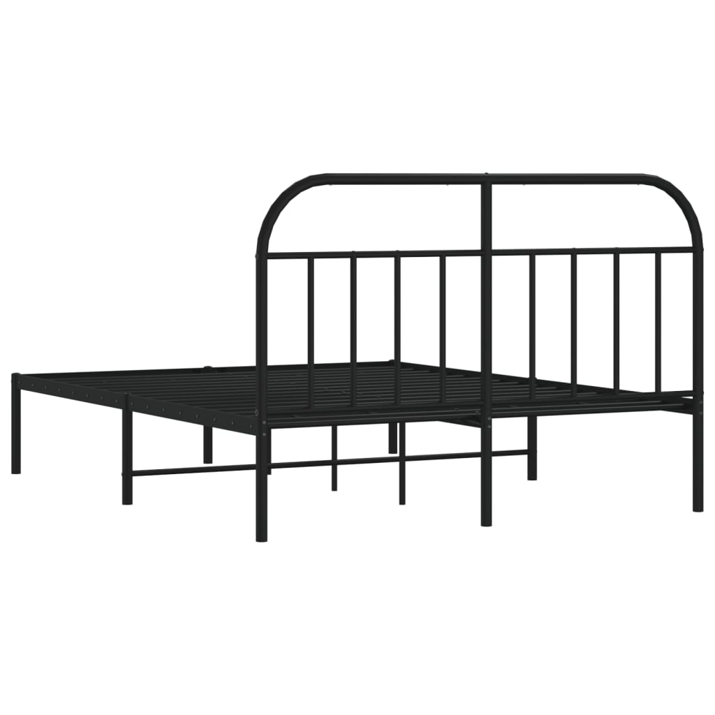 Metal Bed Frame without Mattress with Headboard Black 140x190cm