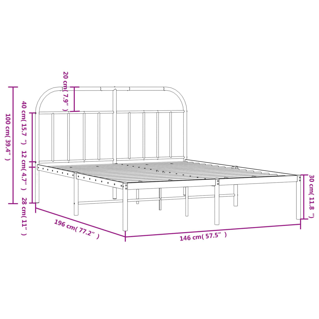 Metal Bed Frame without Mattress with Headboard Black 140x190cm