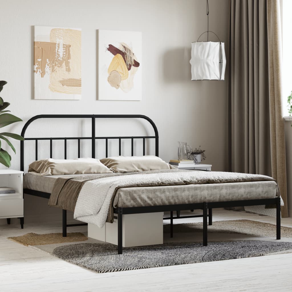 Metal Bed Frame without Mattress with Headboard Black 140x190cm
