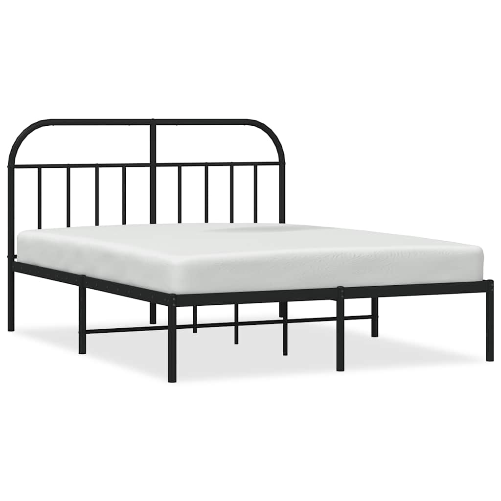 Metal Bed Frame without Mattress with Headboard Black 150x200cm
