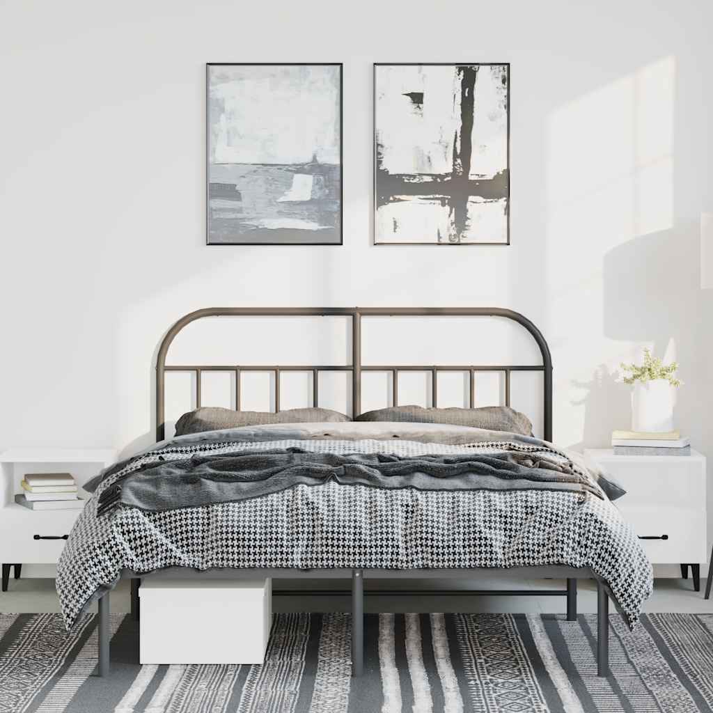 Metal Bed Frame without Mattress with Headboard Black 150x200cm