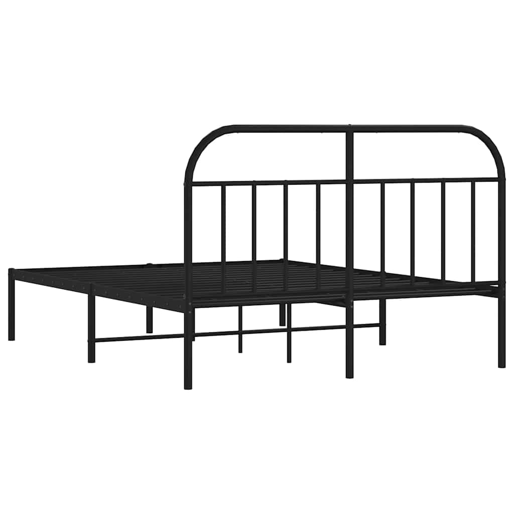 Metal Bed Frame without Mattress with Headboard Black 150x200cm