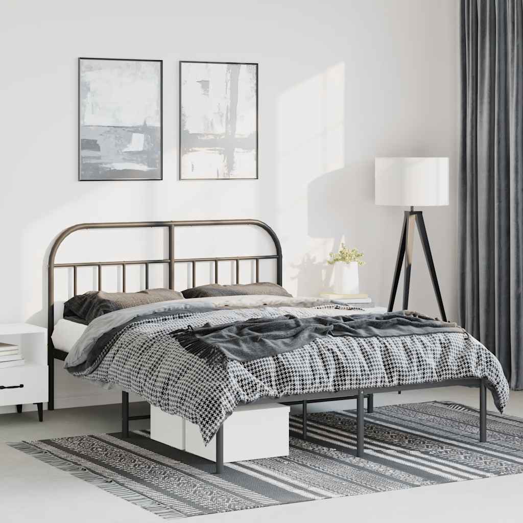 Metal Bed Frame without Mattress with Headboard Black 150x200cm