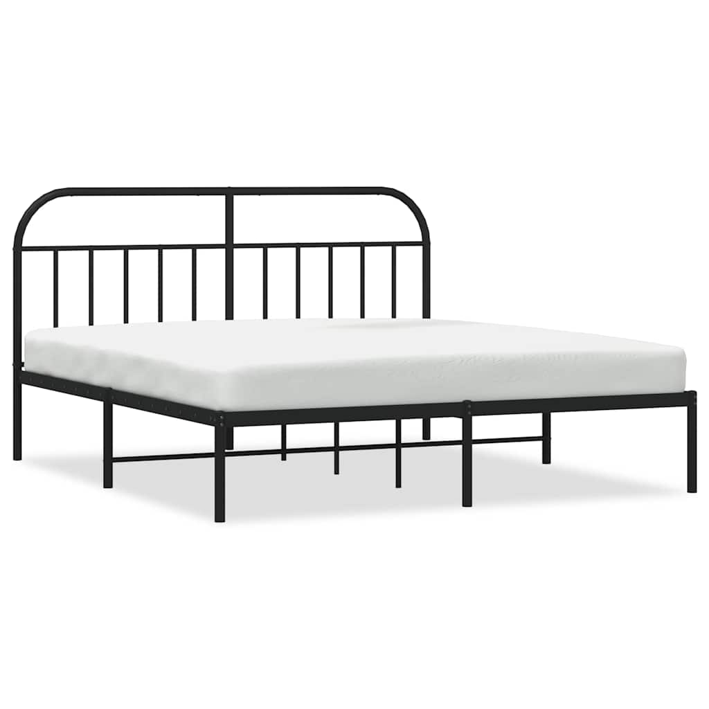 Metal Bed Frame without Mattress with Headboard Black 180x200cm