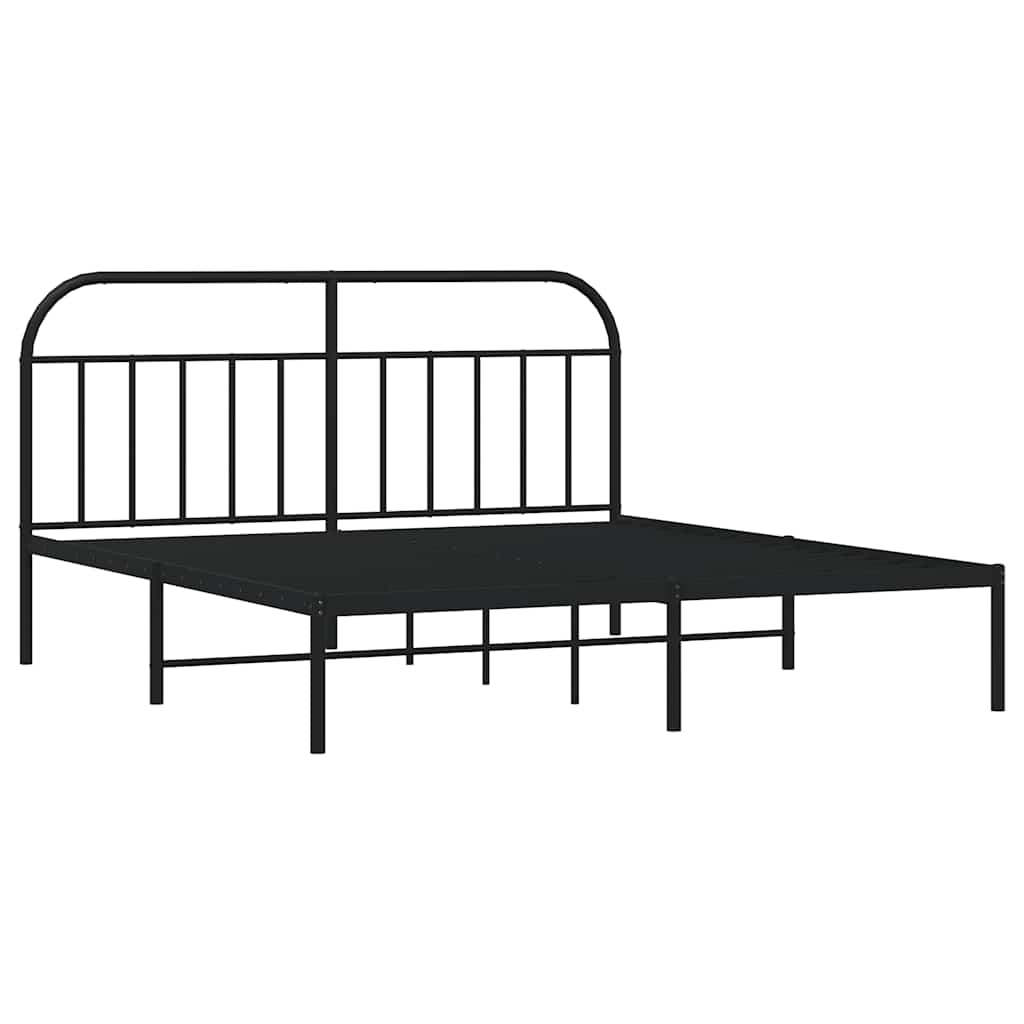 Metal Bed Frame without Mattress with Headboard Black 180x200cm