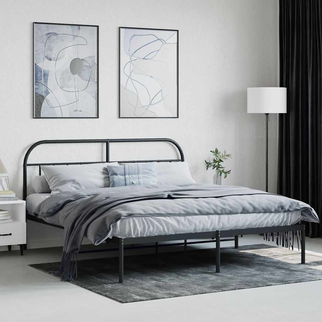 Metal Bed Frame without Mattress with Headboard Black 180x200cm