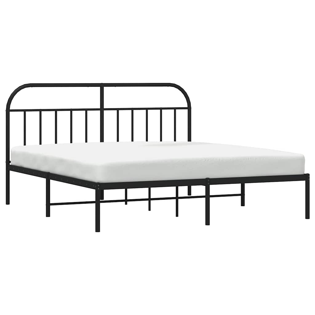 Metal Bed Frame without Mattress with Headboard Black 180x200cm
