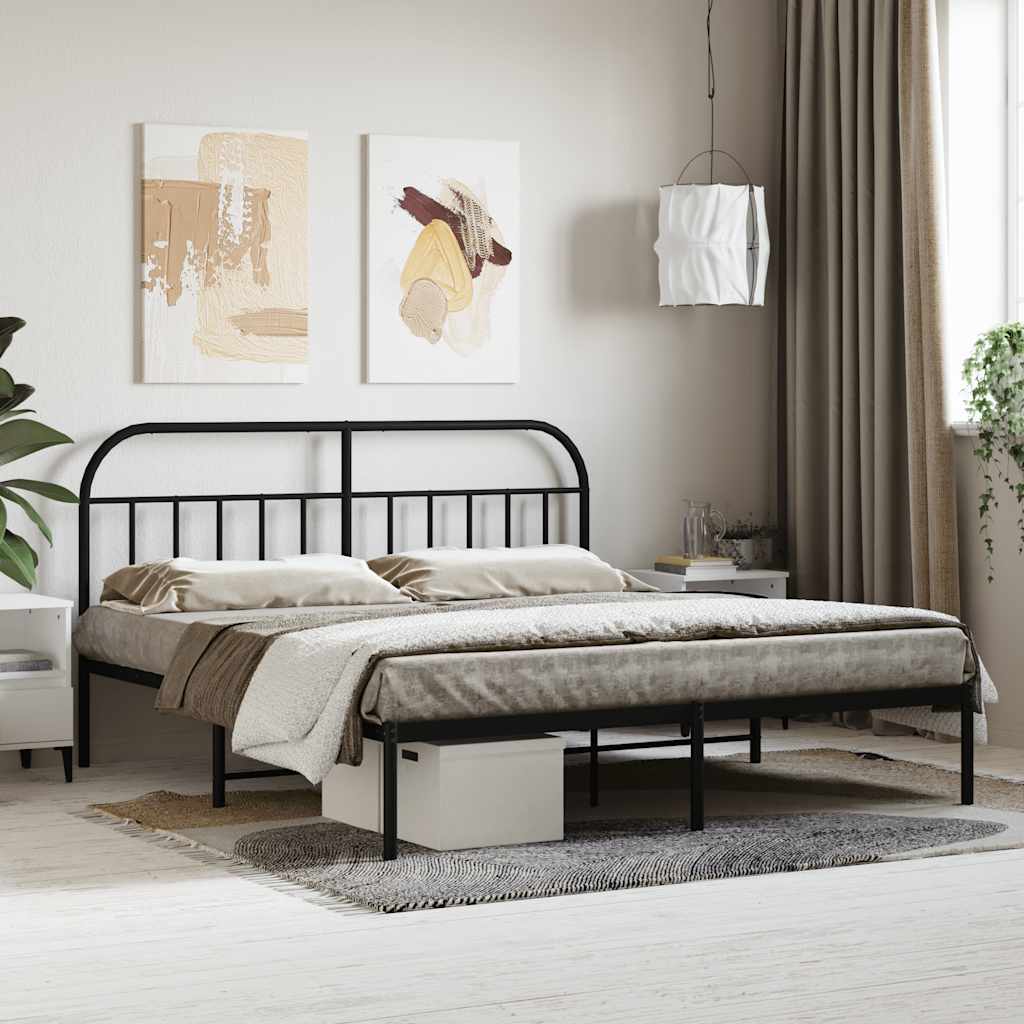 Metal Bed Frame without Mattress with Headboard Black 180x200cm