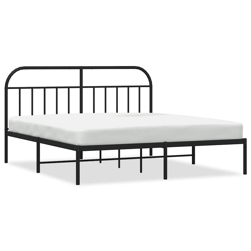 Metal Bed Frame without Mattress with Headboard Black 183x213cm