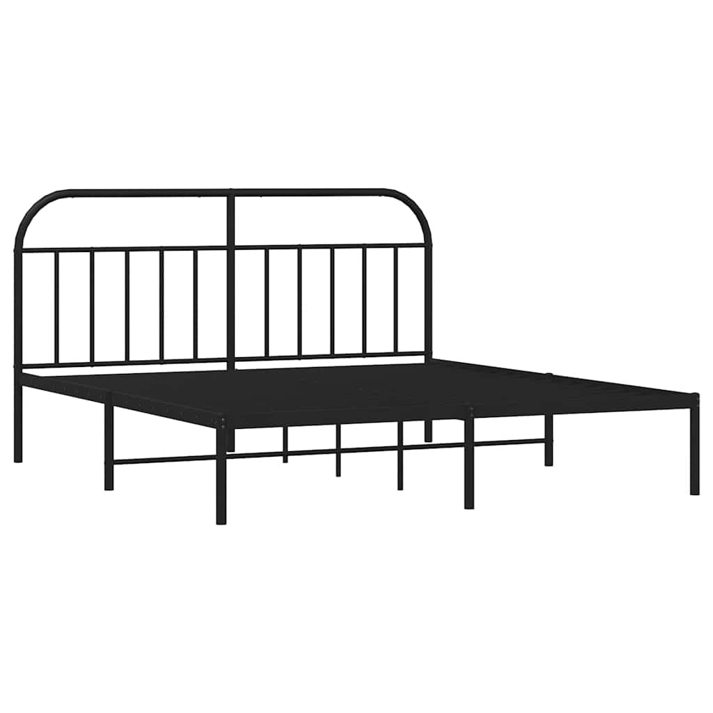 Metal Bed Frame without Mattress with Headboard Black 183x213cm