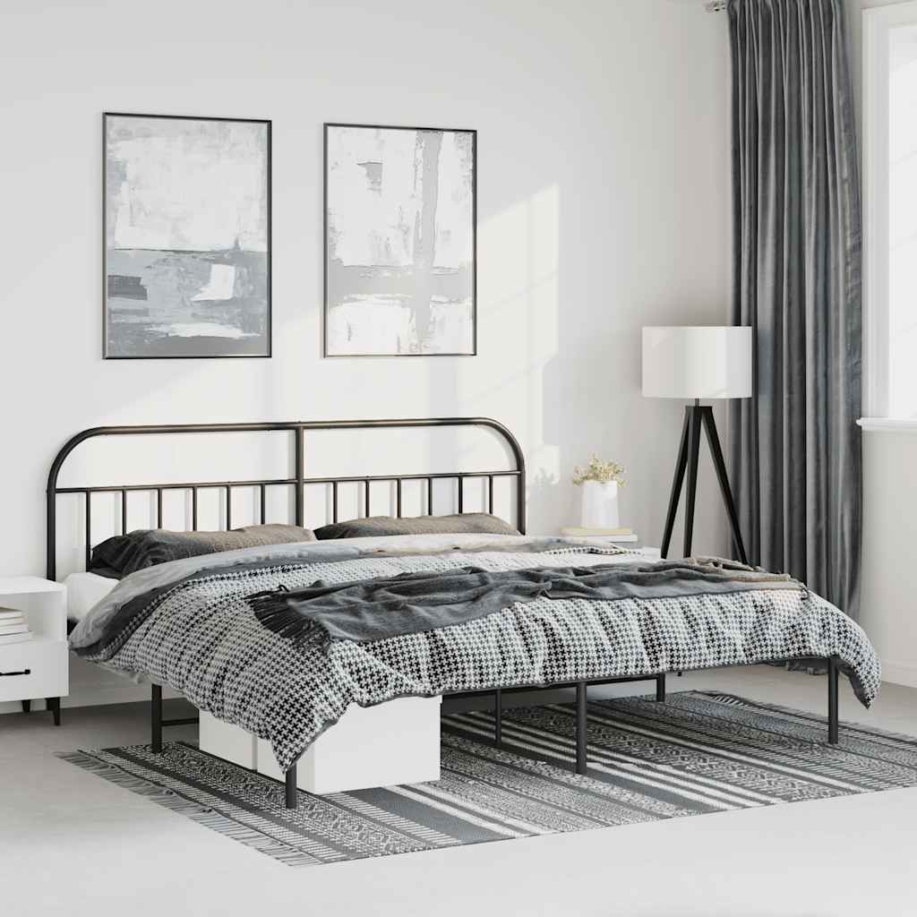 Metal Bed Frame without Mattress with Headboard Black 183x213cm