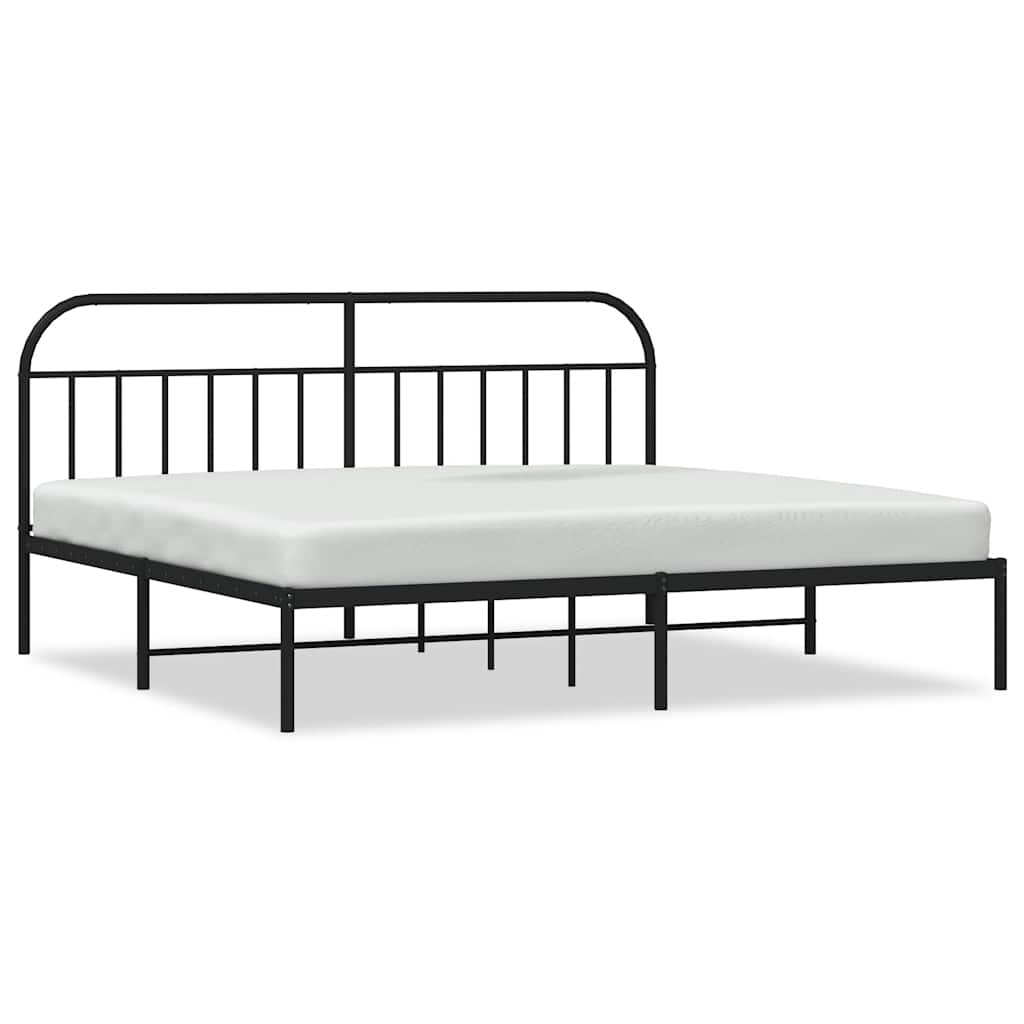 Metal Bed Frame without Mattress with Headboard Black 193x203cm