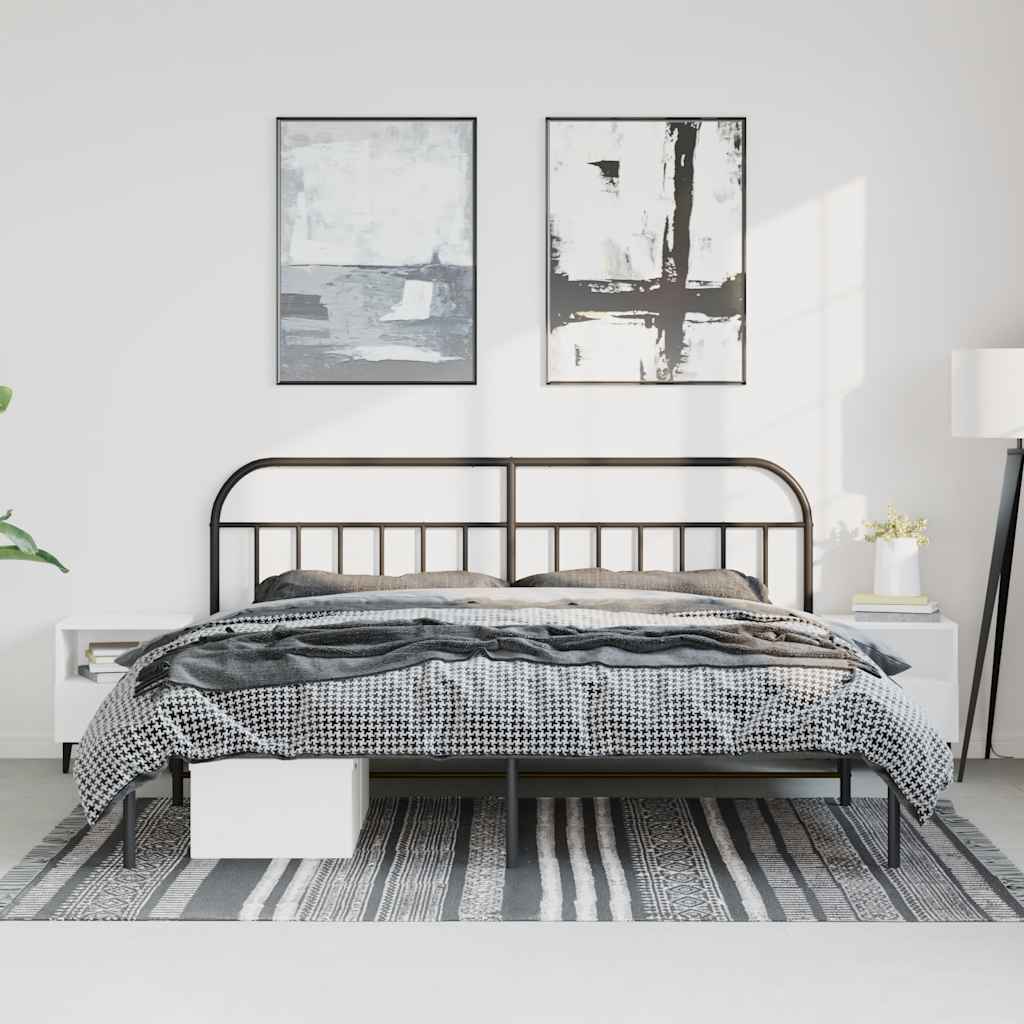 Metal Bed Frame without Mattress with Headboard Black 193x203cm