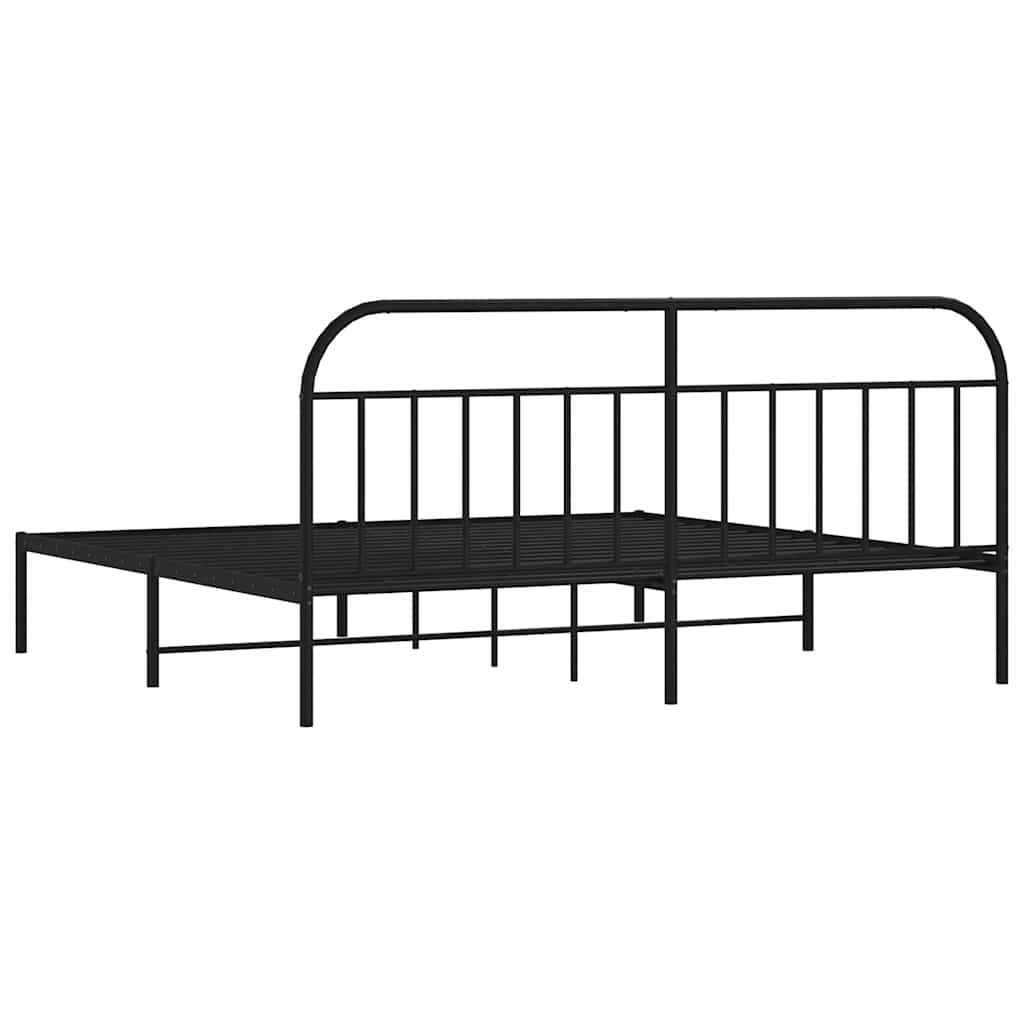 Metal Bed Frame without Mattress with Headboard Black 193x203cm