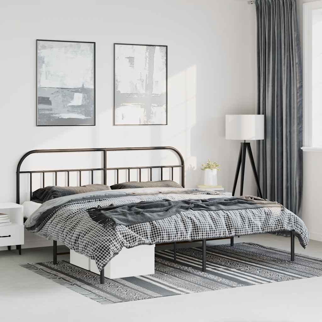 Metal Bed Frame without Mattress with Headboard Black 193x203cm