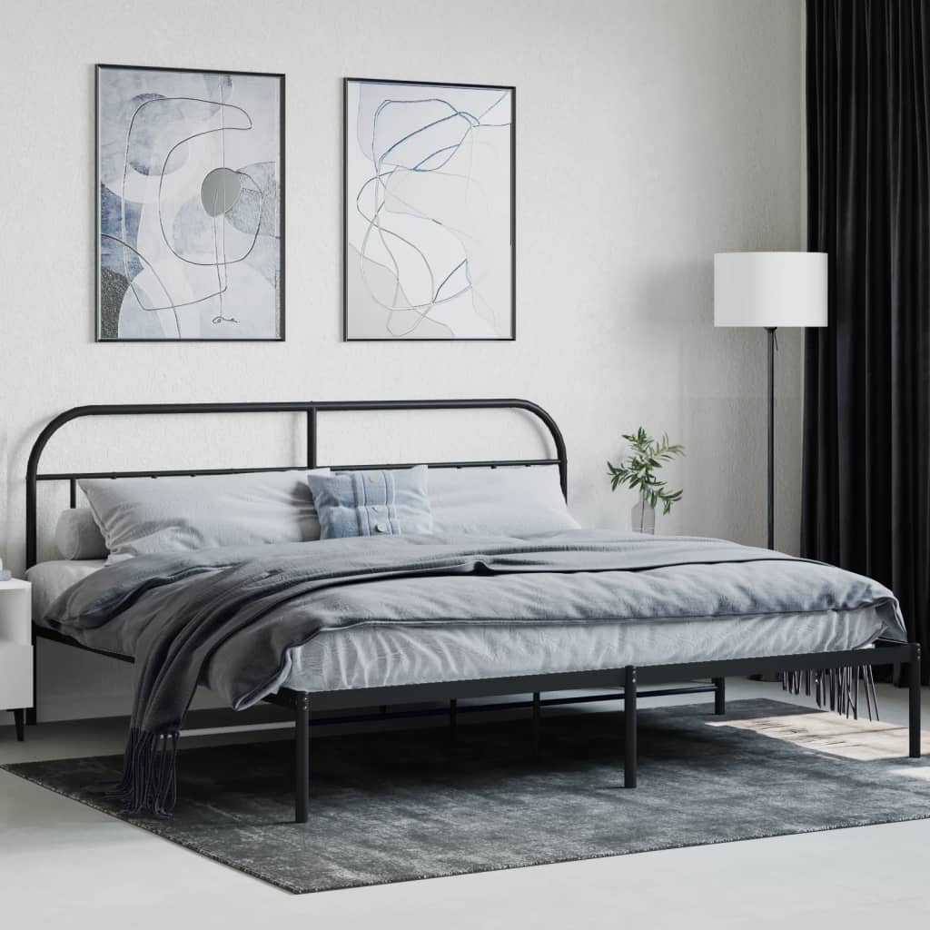 Metal Bed Frame without Mattress with Headboard Black 200x200cm
