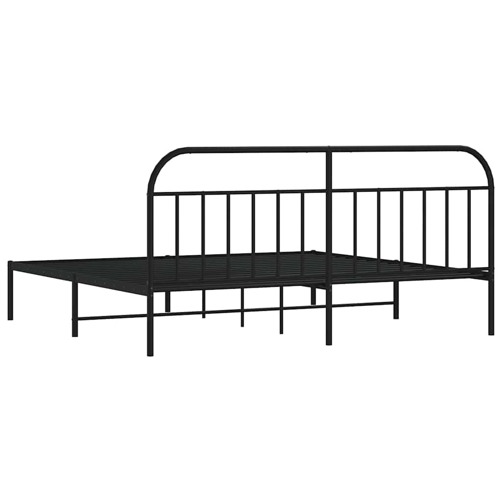 Metal Bed Frame without Mattress with Headboard Black 200x200cm