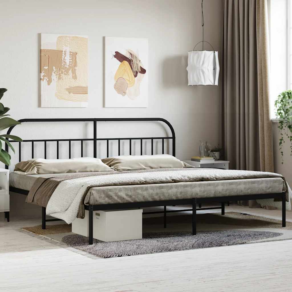 Metal Bed Frame without Mattress with Headboard Black 200x200cm