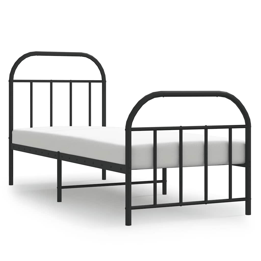 Metal Bed Frame without Mattress with Footboard Black 75x190cm