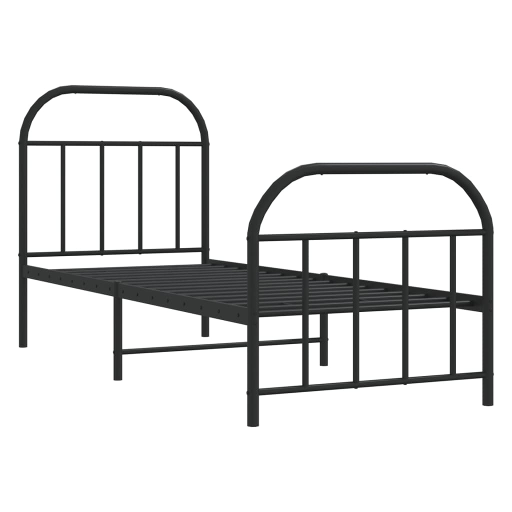Metal Bed Frame without Mattress with Footboard Black 75x190cm
