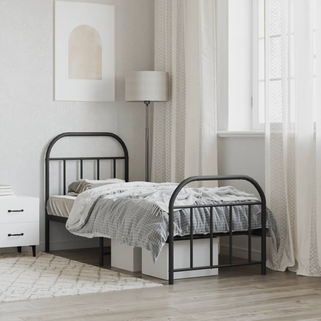 Metal Bed Frame without Mattress with Footboard Black 75x190cm