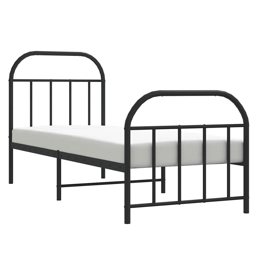 Metal Bed Frame without Mattress with Footboard Black 75x190cm