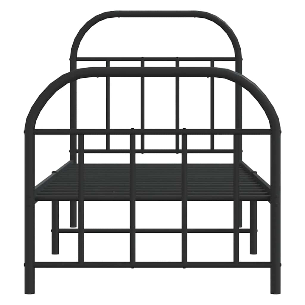 Metal Bed Frame without Mattress with Footboard Black 75x190cm